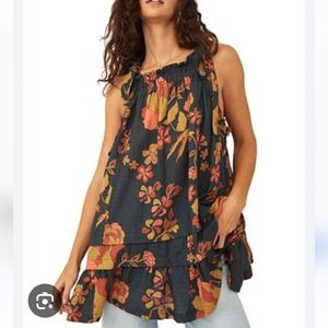 Free People XS Top Fleur Twilight Floral Print Loose Tunic Top Boho